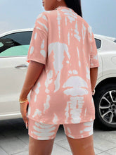 Summer Casual Tie Dye Drop Shoulder Short Sleeve Top And Shorts Set